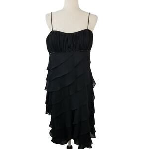 SL Fashions Black Tiered Ruffle Lined Chiffon Dress Spaghetti Straps   Medium